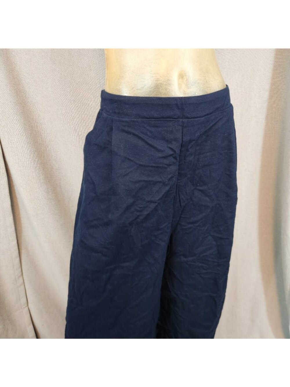 Old Navy Blue Peated Palazzo Pants Dress Slacks LARGE 33 Wx18I NEW Elastic Waist - Picture 2 of 7